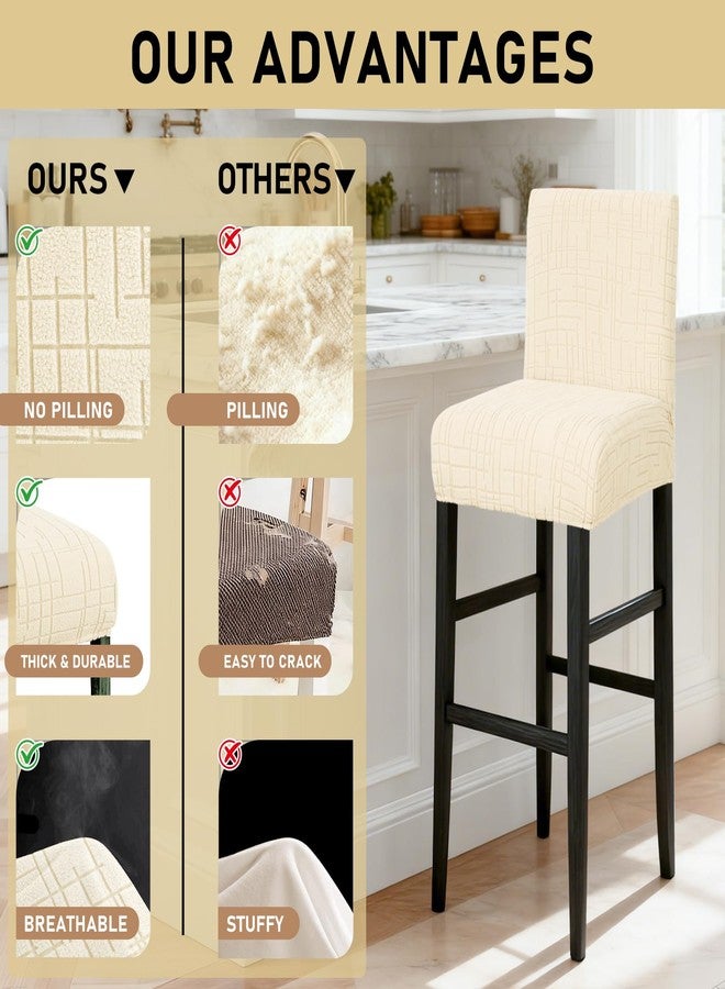 JIUZHEN أغطية كراسي بار جيوتشن عالية المرونة، أغطية كراسي بار مرتفعة، أغطية كراسي بار مخملية قابلة للإزالة، أغطية مقاعد كراسي قابلة للإزالة مع قاعدة مطاطية، طقم من 4 قطع، لون عاجي - Image 5